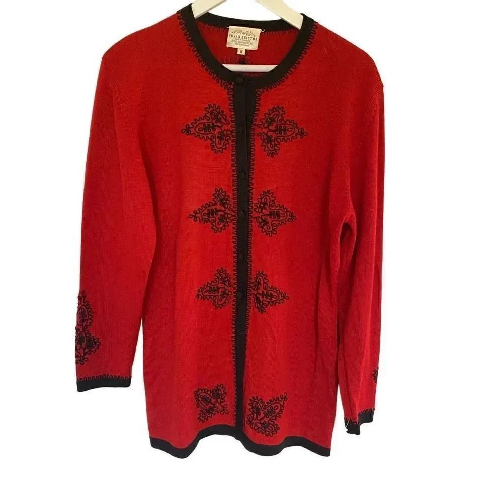 Vintage Susan Bristol size 8 Made in Hong Kong 1995 Red long sleeve wool blend h